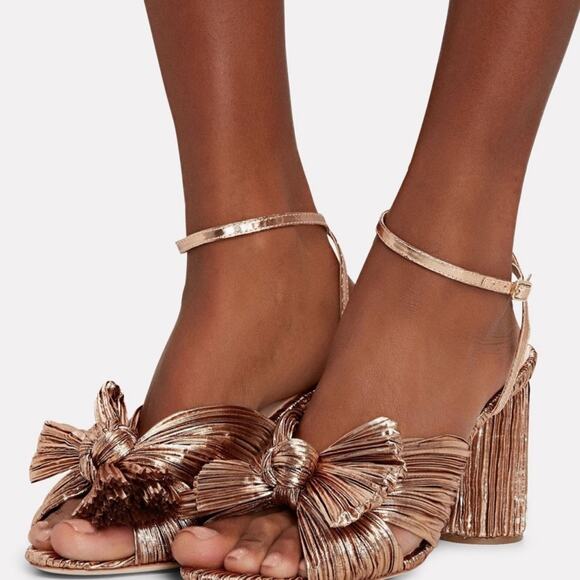 LOEFFLER RANDALL Camellia Dark Rose Gold Pleated Knot Bow Sandal NIB Size 10 - Picture 2 of 14